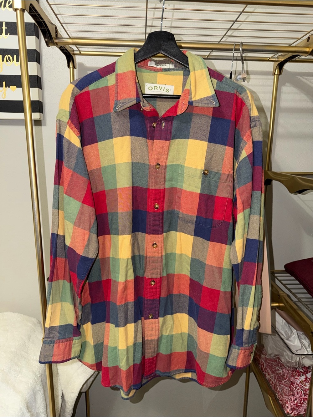 Orvis Multicolor Plaid Long-Sleeve Button-Down Shirt - Red, Blue, Yellow, Green